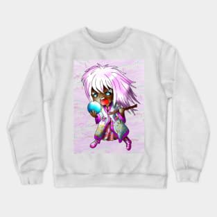 Angry pink haired chibi dark elf with broken magic orb Crewneck Sweatshirt